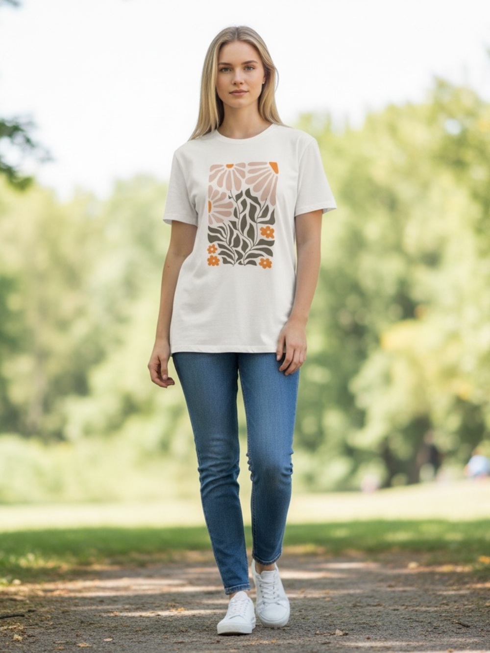Floral Graphic Crewneck Tee EUC